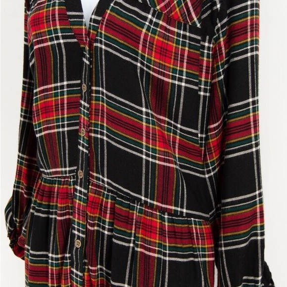 NWT Maurices Large Black and Plaid button Front Babydoll Shirtdress - Picture 2 of 7